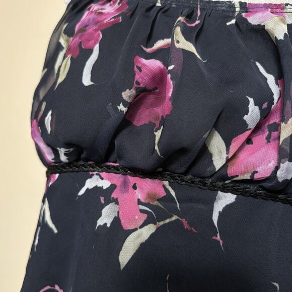 Fahion Bug Womens Floral Black Chiffon Tank Top Baby Doll XL Braided Straps Goth - Picture 4 of 12